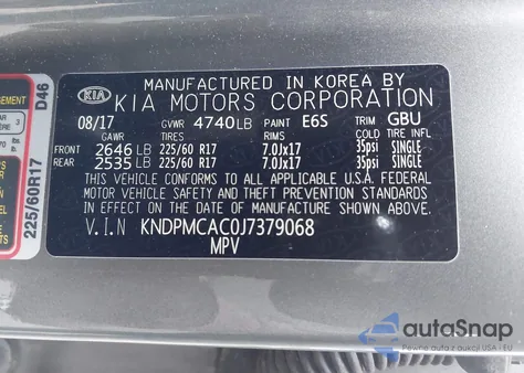 2018 Kia Sportage Lx из США, поврежденный, VIN KNDPMCAC0J7379068